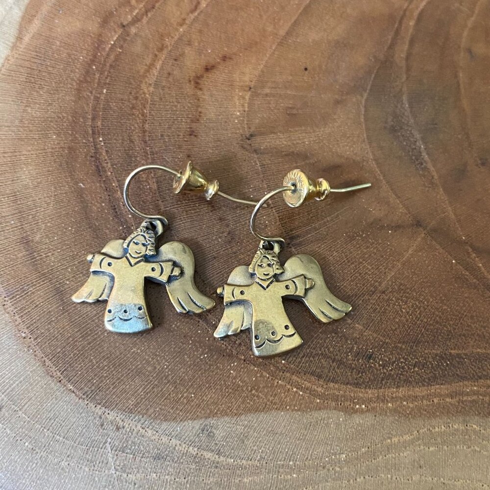 RETIRED Jeep Collins Angel Dangle Earrings, Brass